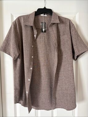 Coofandy Taupe-Brown Short-Sleeve Button-Down Shirt